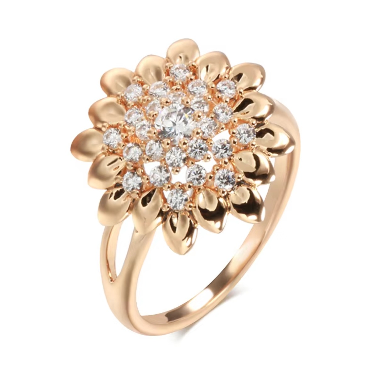 Romantic Floral Statement Ring with White Shimmer Stone